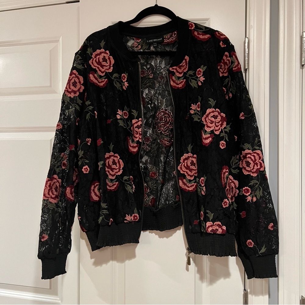 Lane Bryant lace floral bomber jacket